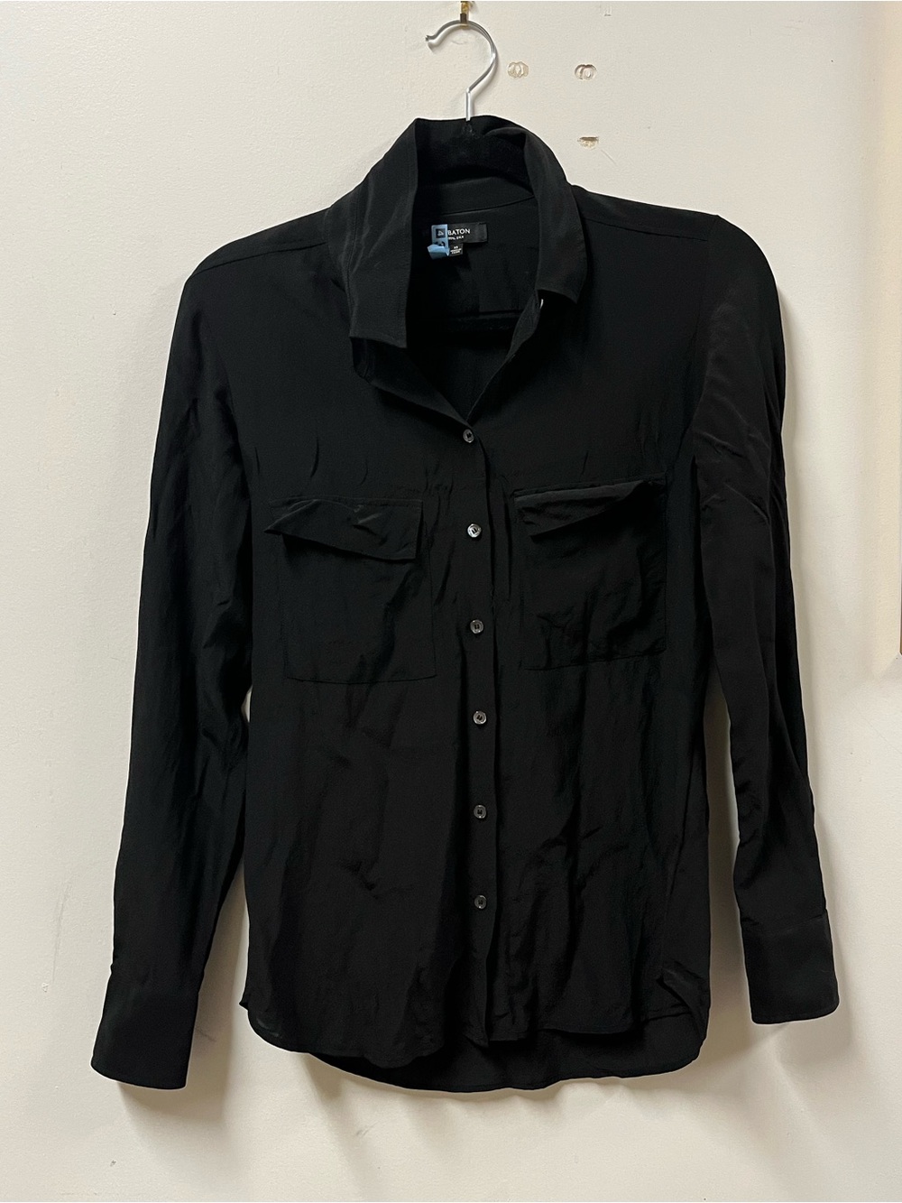 Babaton Black Silk Long Sleeve Blouse